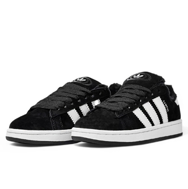 Кросівки Adidas Campus Black White З ХУТРОМ